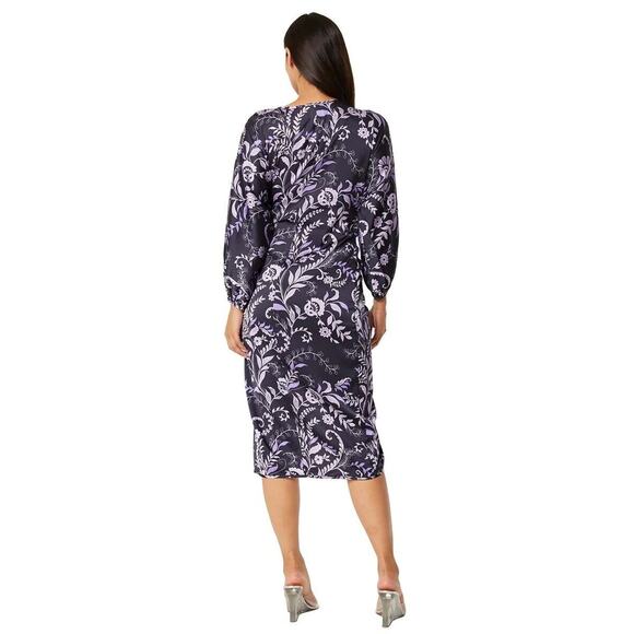 NWT Misa Los Angeles Women's Sylvia Floral Wrap Midi Dress Sz Small Indigo Vines - Picture 2 of 9